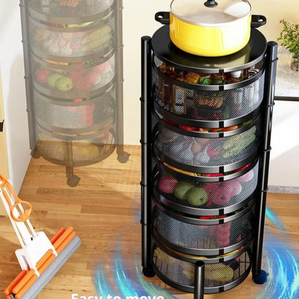 Household Floor Standing MultiLayer Storage Rack Removable Rotating Storage Cabinet Kitchen Vegetable Fruit Basket with Wheel
