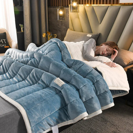 Lamb Wool Blanket Winter Double-sided Three-layer Quilted Blanket Skin-friendly Cozy Warm Bed Cover Blanket