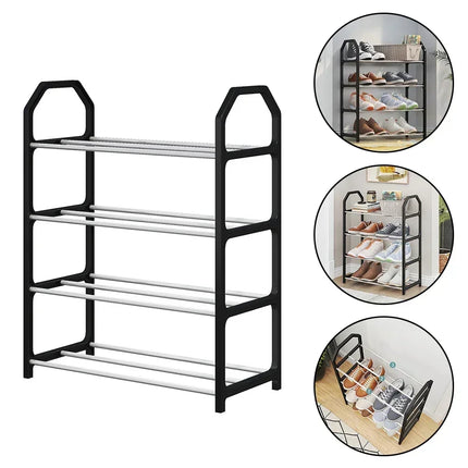 black/white/gold Living Room Shoe Storage Rack Compact Metal Design Sturdy Construction Black Finish Large Capacity Assembly