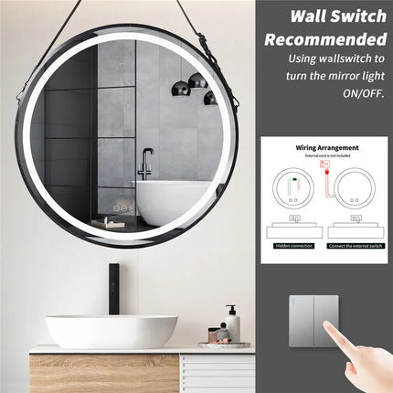 600mm Round LED Mirror Illuminated Lighted Wall Hanging Bathroom Mirror, Anti-fog, Golden/ Black Frame for Bathroom Entryway