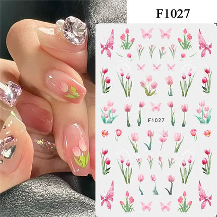 1PCS New Autumn Flowers Nail Decals Animal Nail Stickers Flower