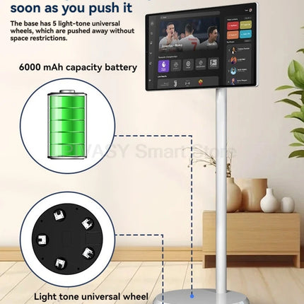 21.5 Inch Touch Screen Study Outdoor Android system 8G+128G Portable Rotatable 8-core Smart TV 6000mAH Battery-power Movable