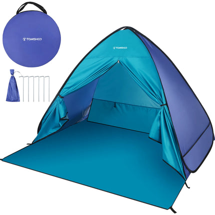 TOMSHOO Pop Up Tent 3-4 Person Outdoor Camping Beach Tent Travel Lightweight Outdoor Beach Shade Sun Shelter Tent Canopy Cabana