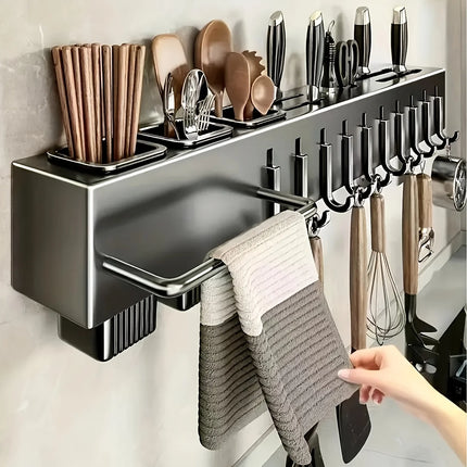 Heavy Duty Carbon Steel Wall Mounted Kitchen Organizer, No Drill Knife Rack for Knives Utensils Cutting