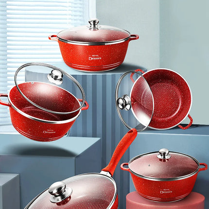 Hot Sale 12-Piece Set Sustainable Non-Stick Kitchen Boutique Aluminum Pot Wok Stainless Steel Glass Soup Pan