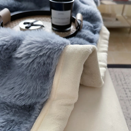 Ins Solid Color Faux Rabbit Fleece Blankets Fluffy Soft Warm Throw Blanket Nap Blanket for Couch Sofa Office Bed Camping Travel