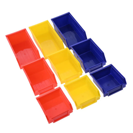 5pcs Stackable Storage Bins Tool Parts Organization Hanging Plastic Box Red Yellow Blue 110/190/270mm Garage Hole Board Case Kit