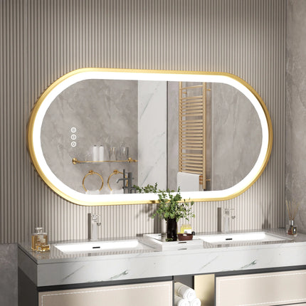 Large LED Oval Bathroom Mirror with Stepless Dimmable Lighted Vanity Mirror for Wall Mounted Vanity with Frame Anti-Fog Memory