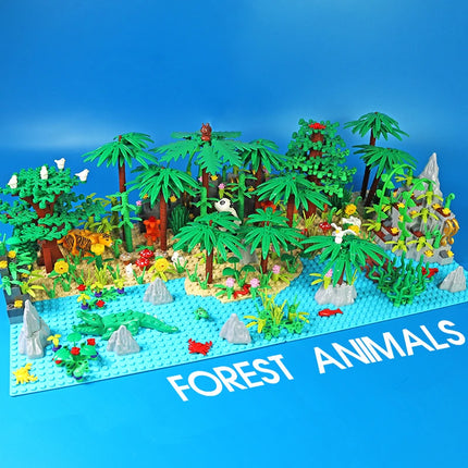 Jungle Wild Animals Building Blocks DIY Toys for Boys Girls Forest Trees City Baseplate Kids Montessori
