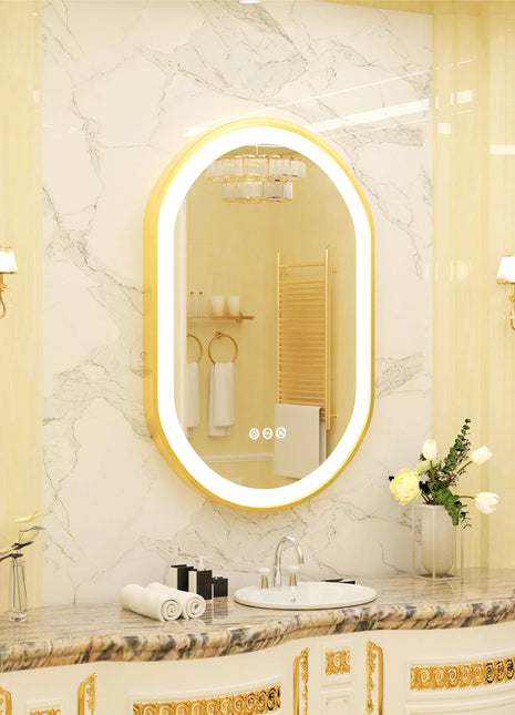 Large LED Oval Bathroom Mirror with Stepless Dimmable Lighted Vanity Mirror for Wall Mounted Vanity with Frame Anti-Fog Memory