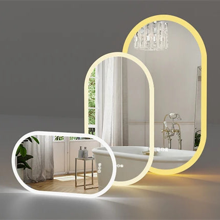 Oval LED Bathroom Mirror 500x1000mm Wall Vanity Mirror with Anti-fog 3 Colors Dimmable Lighting Smart Switch Memory Function