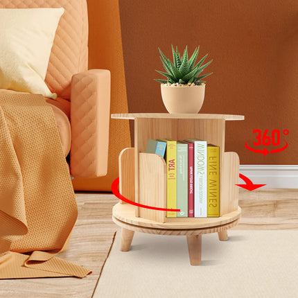 360 Rotating Wooden Bookshelf Livingroom Storage Rack Floor Standing Bookcase for Kids&Adults