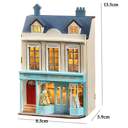 Wooden Doll House Assembly Building Model Pink Princess Villa Architecture Kit 3D