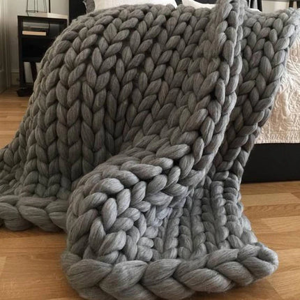 Hand Chunky Knitted Blanket Thick Yarn Merino Wool Bulky Knitting Throw Blankets