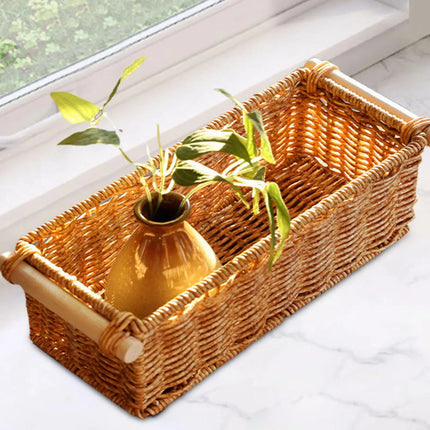 Imitation Rattan Storage Basket Storage Basket Bin Organizer Woven Baskets for Bedroom Kitchen Home Bathroom Coffee Table