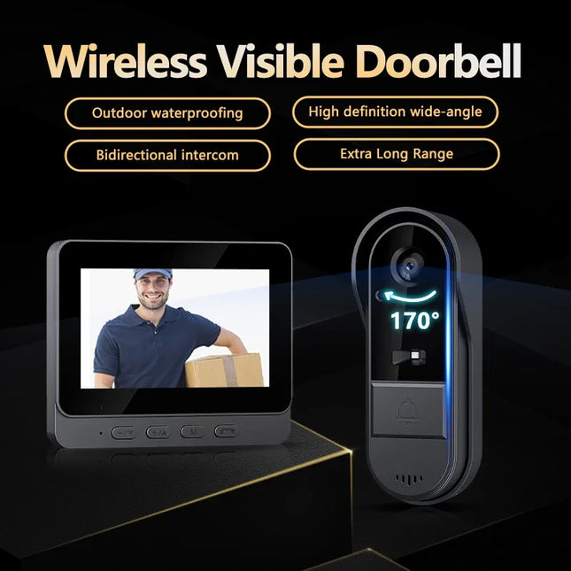 Wireless Intercom Doorbell Night HD Vision 4.3in IPS Screen Waterproof Doorbell Camera Smart Home Security Video By Bell