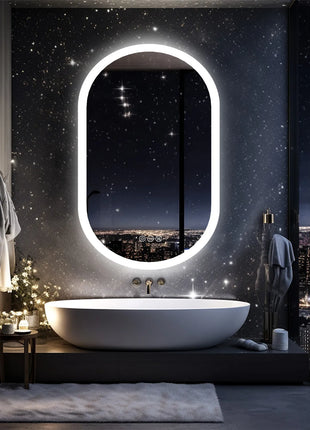 Backlit Smart LED Bathroom Mirror: Oval Dimmable 3 Colors Anti-Fog Mirrors with Light Memory - IP65 CRI95 Large Wall Mounted