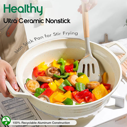 DONNOR 10PCS Induction Cookware Set Dishwasher Safe Saucepan Nonstick StockPots with Glass Lids