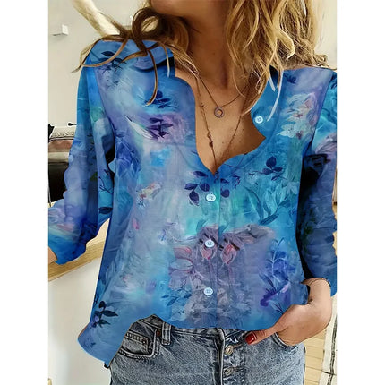 Fashion Long Sleeve Shirt Summer Breathable Single-Breasted Lapel Top 3d Floral Printed Button Shirts Women's Clothing Autumn