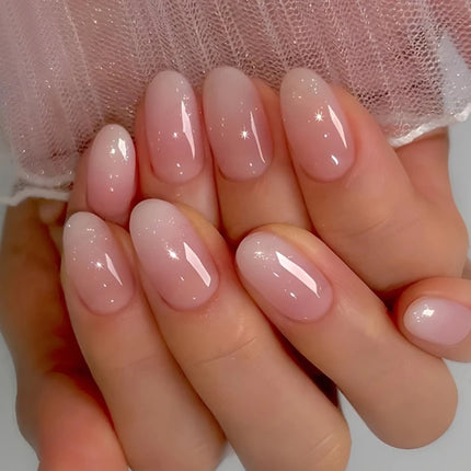 24Pcs Oval Short Pink Press on Nails Simple Ombre Spring False Nail