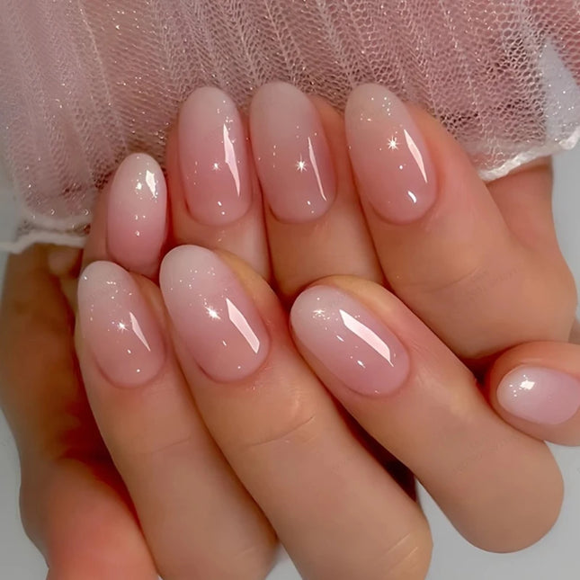 24Pcs Oval Short Pink Press on Nails Simple Ombre Spring False Nail