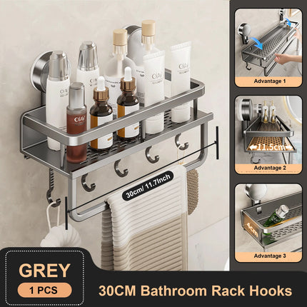 Suction Cup Bathroom Rack Bathroom Shelf Toilet Space Aluminum No Drill Hanging Rack Bathroom