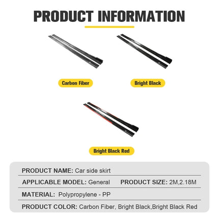 Universal 8PCS 2m/2.18m Side Skirt Extension Rocker Plate Lip Separator Bumper For BMW Mercedes-Benz Toyota Audi Nissan Honda