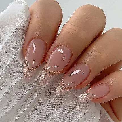 24Pcs French False Nails Almond Fake Nails