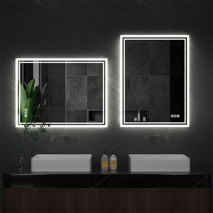 LED Bathroom Mirror 3 Size Dimmable Wall Mounted Mirror Rectangle Makeup Mirror Demist, Vertical/ Horizontal Backlit, IP65 Rated