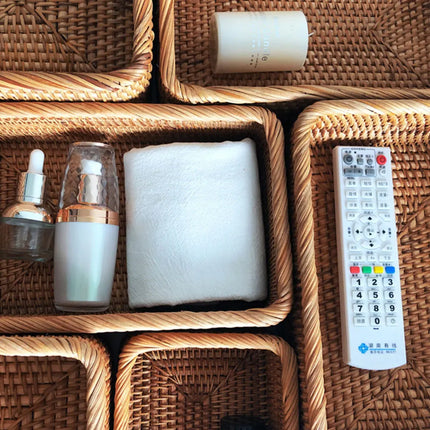 3 size Hand-woven Rattan Wicker Basket Fruit Tea Snack Bread Basket Cosmetic Rectangular Storage Box Household Kitchen Supplies