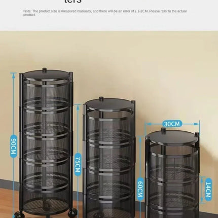 Rotating Vegetable Baskets Multi-Layer Kitchen Trolley Round Fruits Shelf Snacks Storage Rack Movable Bathroom Organizer Cart