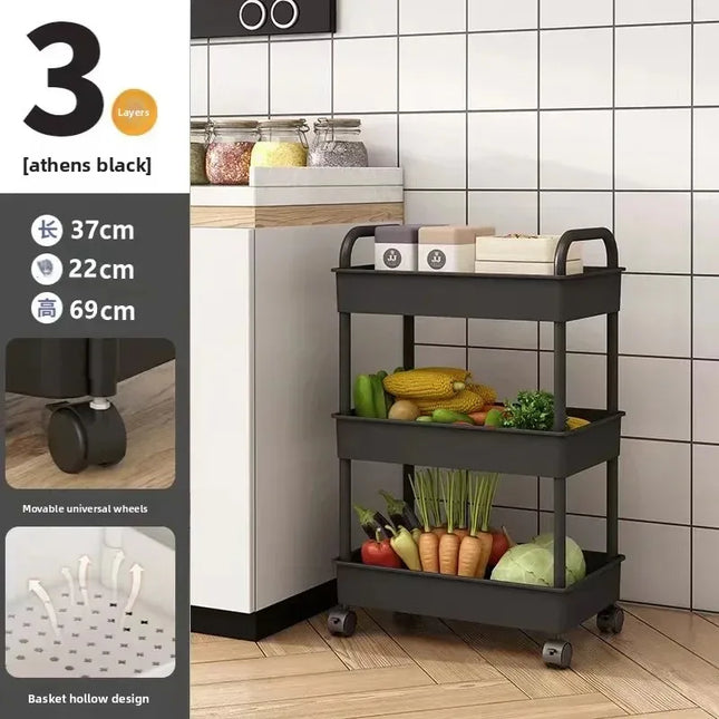 Multi-level Stroller Storage Rack for Kitchen Bedroom Bathroom Mobile Toilet Floor-to-ceiling Organizer with Snacks Holder