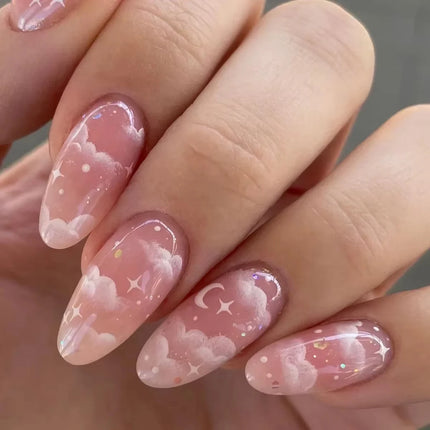 24pcs Sweet Cat Eye French Press on Nails Diamond-Pointed