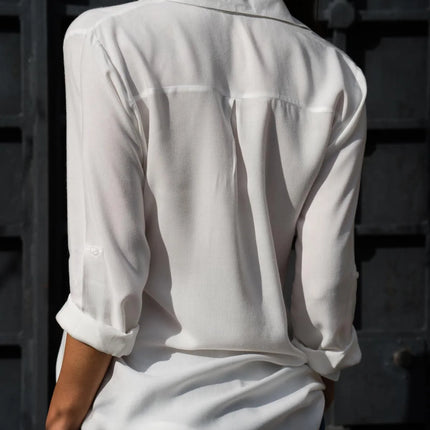 Women Shirt Spring Summer Casual Long Sleeve Button Solid Color Blouses And Tops 2023 Office Ladies Shirts White Top S-5XL