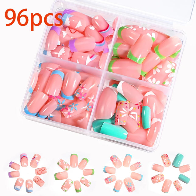 576pcs/Box Colorful Fake Nails Black Red Design
