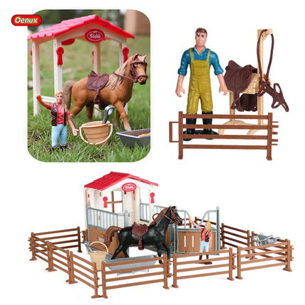 Farm Stable House Model Action Figures Emulational Horseman Horse Animals e Cute Educational Kids Toy Gift