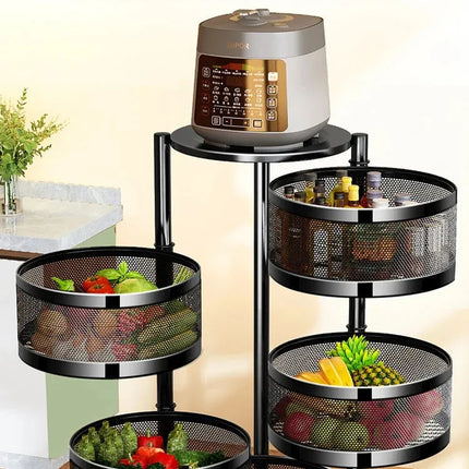 Household Floor Standing MultiLayer Storage Rack Removable Rotating Storage Cabinet Kitchen Vegetable Fruit Basket with Wheel