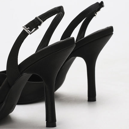 Women's Ivory Satin Pointed-Toe Slingback Heeled Sandals