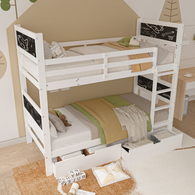 Children's Bunk Bed, Wooden Slatted Bed, With Storage Drawer, Vertical Ladder, Full Protection and Slatted Frames, 90 x 200 cm