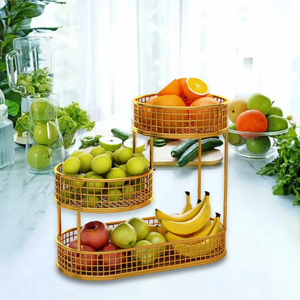 Countertop Fruit Basket Metal Wire Storage Basket, Counter Serving Tray Space Saver Serving Stand Vegetables Storage Rack