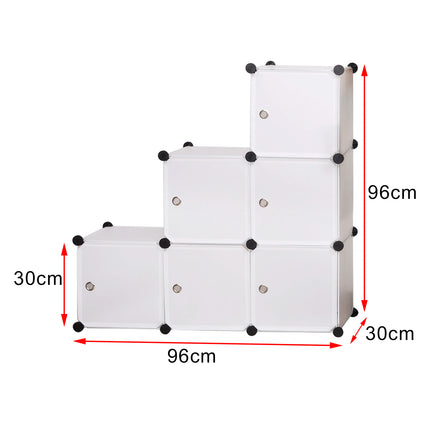 WOLTU DIY Wardrobe Plastic Storage Shelf 6 Compartments Bookcase with Door Storage Box Organizer Closet Cabinet for Bedroom