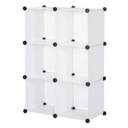 WOLTU DIY Wardrobe Plastic Storage Shelf 6 Compartments Bookcase with Door Storage Box Organizer Closet Cabinet for Bedroom