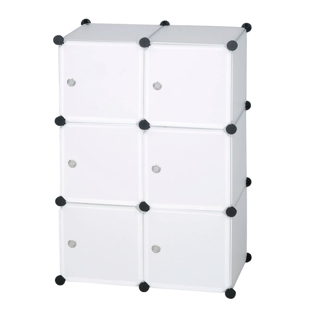 WOLTU DIY Wardrobe Plastic Storage Shelf 6 Compartments Bookcase with Door Storage Box Organizer Closet Cabinet for Bedroom