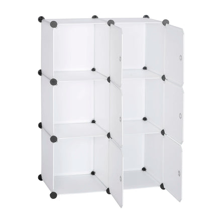 WOLTU DIY Wardrobe Plastic Storage Shelf 6 Compartments Bookcase with Door Storage Box Organizer Closet Cabinet for Bedroom