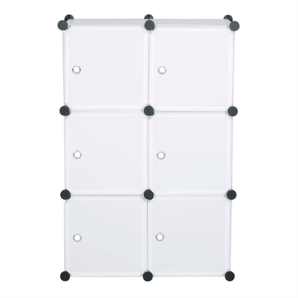 WOLTU DIY Wardrobe Plastic Storage Shelf 6 Compartments Bookcase with Door Storage Box Organizer Closet Cabinet for Bedroom
