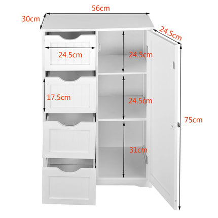 WOLTU Bathroom Cabinet Tall Bathroom Shelf with 4 Drawers Corner Storage Cabinet Bedside Table Toilet Bathroom Furniture