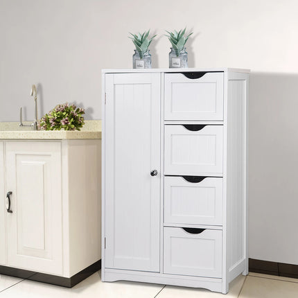 WOLTU Bathroom Cabinet Tall Bathroom Shelf with 4 Drawers Corner Storage Cabinet Bedside Table Toilet Bathroom Furniture