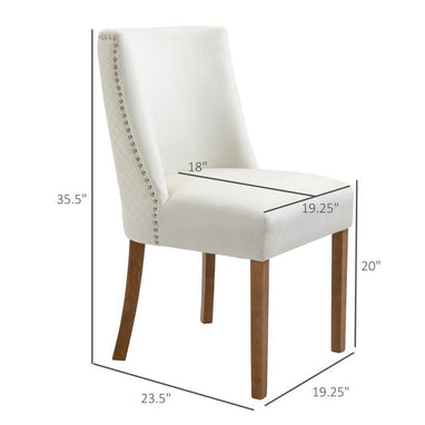 2 Modern Nailhead Diamond Stitch Upholstered Dining Chairs Beige White