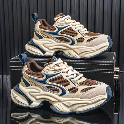 Men's Chunky Height-Increasing Sneakers - Thick Platform Lace-Up Shoes with Breathablee