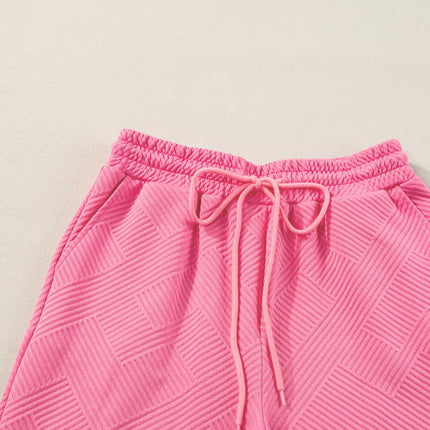 Strawberry Pink Textured Loose Fit T Shirt and Drawstring Pants Set